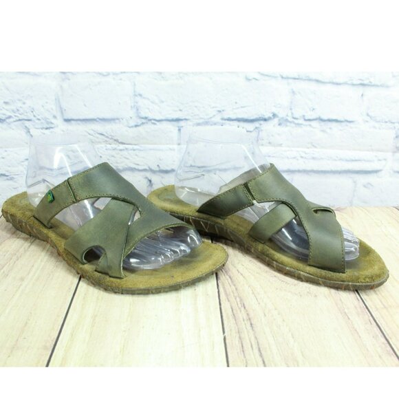 El Naturalista Green Leather Slip On Comfort Open Toe Casual Sandals Size 8 - Picture 3 of 10